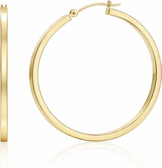 MAX + STONE Solid 14K Yellow Gold Square-Tubed Round Hoop Earrings Small to Large 16MMto40MM
