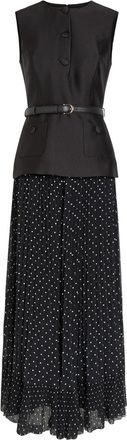Self Portrait Layered Polka-dot Crepe and Chiffon Maxi Dress - Black - 12 (UK12 / M)