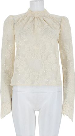 Self Portrait Ivory Delicate Lace-Overlay Floral Polyester Top