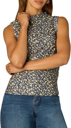 Wit & Wisdom Print Mock Neck Sleeveless Top in Navy/chartreuse at Nordstrom, Size X-Small