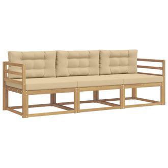 vidaXL Conjunto De Sof&aacute;s De Exterior Con Coj&iacute;n 3 Pcs Y Beige Poli&eacute;ster Vidaxl