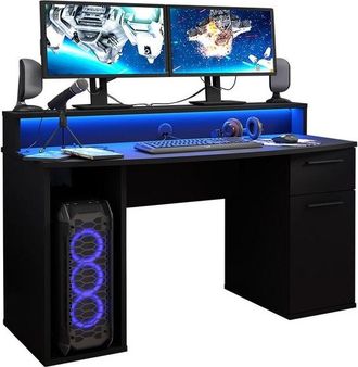Mirjan24 Mobilier1 - Escritorio Gaming York 100, Negro Mate, Con Puertas, Con Cajones, N&uacute;mero De Puertas: 0, N&uacute;mero De Cajones: 0, 76x140x65cm, Led
