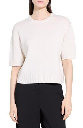 Theory Short Sleeve Cashmere Sweater in Ivory at Nordstrom Rack, Size Medium