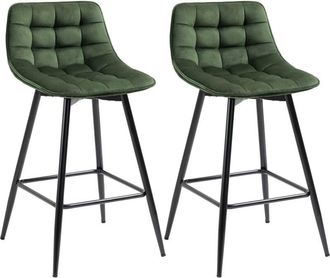 HOMCOM Set 2 Sgabelli Alti Imbottiti Velluto Verde con Schienale e Poggiapiedi