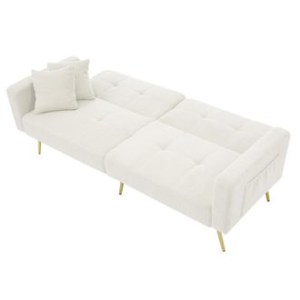 STILVORA Clic-clac 2 Plazas En Tela Sherpa Con Respaldo Ajustable, 2 Bolsillos Laterales Y 2 Cojines, Blanco