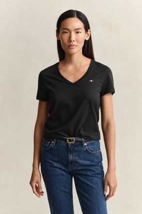 GANT Women Shield V-Neck T-Shirt (XXL) BLACK