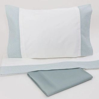 Casa da Laura S&aacute;banas 100% algod&oacute;n 200 hilos rayas verde agua cama 105 1 almohada