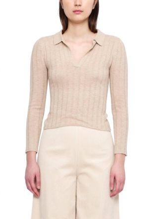 7115 By Szeki V-Neck Yak Long Sleeve Sweater In Desert Sand