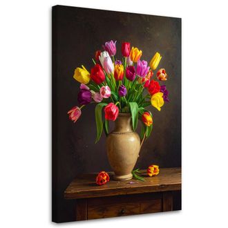 Feeby Cuadro En Lienzo, Tulipanes De Colores En Un Jarr&oacute;n, 80x120