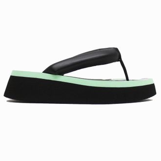 FLY London COLY287FLY Leather Womens Toe Post Sandals - Black Spearmint - Size:UK 5