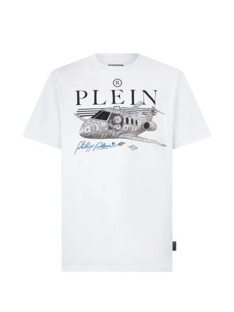Philipp Plein Graphic Print Crew Neck T-Shirt with Crystal Embellishments