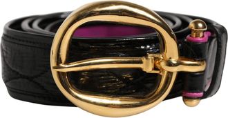 Ermanno Scervino Black Leather Gold Round Buckle Waist Womens Belt (Pre-Owned)
