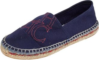 Carolina Herrera Navy Blue Canvas Espadrille Flats