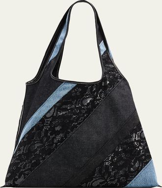 3.1 Phillip Lim Patchwork Lace & Denim Market Tote Bag