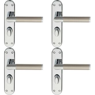 Loops 4x Round Bar Lever on Bathroom Backplate Door Handle 180 x 40mm Chrome & Nickel in Metallics