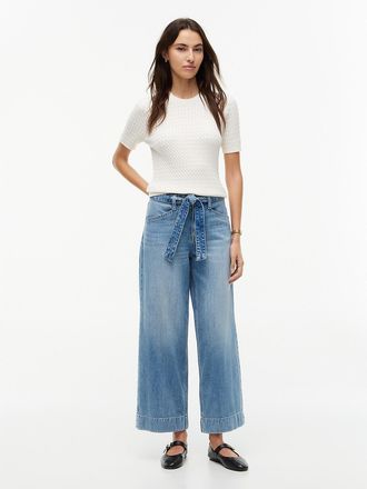 Tommy Hilfiger Womens Belted High-Rise Wide Leg Jean - Medium Wash - 00