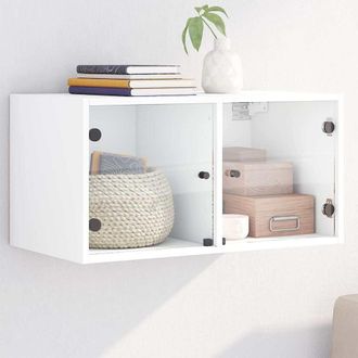 vidaXL Vidaxl - Mueble De Pared Con Puertas De Vidrio Blanco 68,5x37x35 Cm