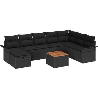 vidaXL Garden Sofa Set with Cushion 9 pcs Black Poly Rattan vidaXL