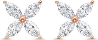 Diana M. Jewels 14kt Rose Gold 0.75 cts Lab Grown Marquise Diamond Flower Stud Earrings