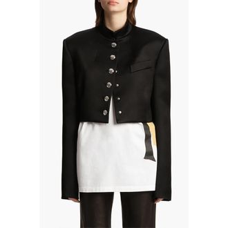 Khaite Samuelson Crop Satin Jacket in Black at Nordstrom, Size 12