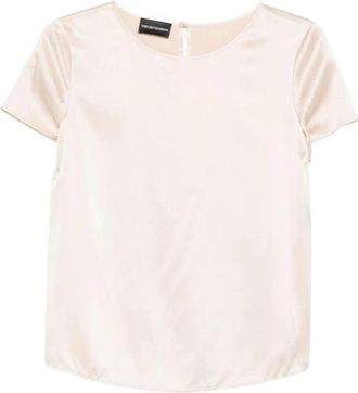 Emporio Armani Zijden satijnen blouse met korte mouwen - Dames - T-shirts - Roze - 2XS - Satijn - Tops