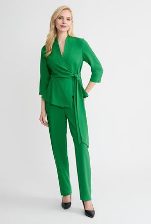 Misook Crepe de Chine Wrap Blouse in Clover Field at Nordstrom, Size Xx-Large