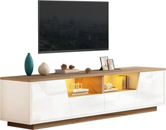 STILVORA Mueble Tv Con 2 Puertas, 2 Cajones, 2 Huecos Y Led, Frente Brillante, Para Sal&oacute;n, 180&times;40&times;46 Cm, Blanco