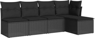 vidaXL Set De Muebles De Jard&iacute;n 5 Pzas Y Cojines Rat&aacute;n Sint&eacute;tico Negro Vidaxl