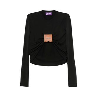 Jean Paul Gaultier Tops, Dames, Zwart, M, Top met logo-patch en ruches