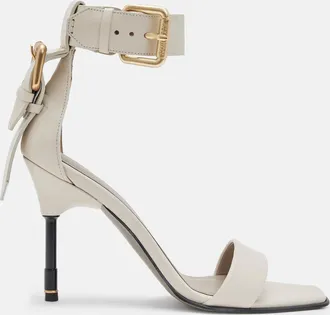 AllSaints Womens Cow Leather Noir Leather High Metal Heel Sandals, Size: 8