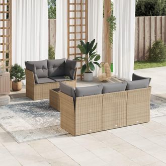 vidaXL Vidaxl - Juego De Sof&aacute;s Jard&iacute;n Con Cojines 6 Pzas Rat&aacute;n Sint&eacute;tico Beige