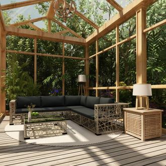 vidaXL Set De Muebles De Jard&iacute;n 6 Pzas Y Cojines Rat&aacute;n Sint&eacute;tico Gris Vidaxl