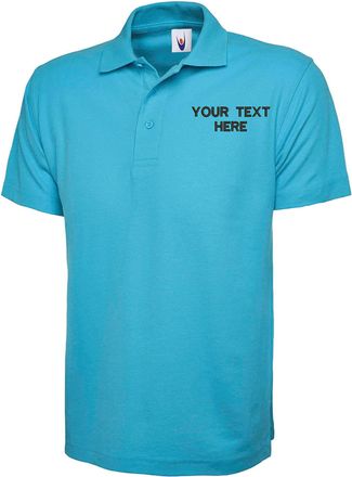 Generic Personalised Embroidered Your Left Chest Text Classic Polo Shirt, Office Casual Workwear Unisex Adult Top (Sky, 3XL, 3X_l)