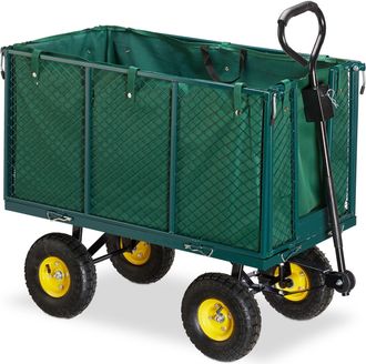 Relaxdays Relaxdays Carro Jard&iacute;n Xxl Hasta 500 Kg, Acero-goma-tela, Verde, 83 X 51 X 113 Cm