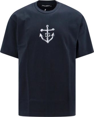 Dolce & Gabbana Marina Print Katoenen T-Shirt - Heren - T-shirts - Blauw - S - Katoen - Tops