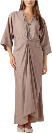 Co'Couture Kleedjes, Dames, Beige, S, Denim, Beige Maxi Knoop Jurk voor Vrouwen