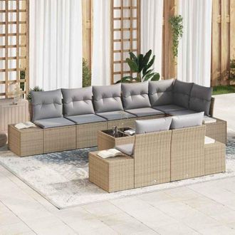 vidaXL Conjunto De Sof&aacute; De Jard&iacute;n 9 Pcs Beige, Gris Polirat&aacute;n Vidaxl