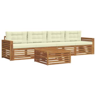 vidaXL Conjunto De Sof&aacute;s De Exterior Con Coj&iacute;n 5 Pcs Natural Y Crema Vidaxl