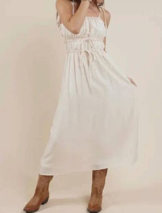 Sadie & Sage Gathered Bodice Ties Midi Dress In Ivory