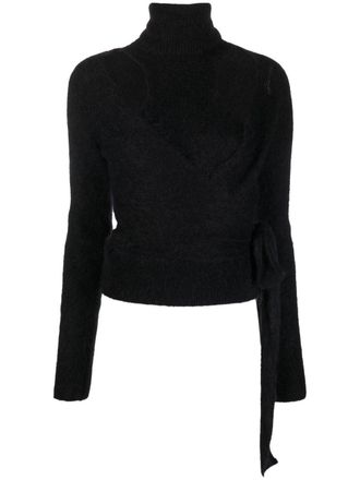 Ganni brushed cut-out wrap top - Black