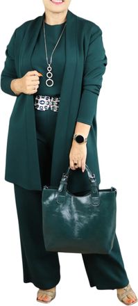 Generic Elegant Longline Cardigan, Top, Pants 3-Pieces Set, Solid Formal Wide Leg Pant Suits, 3 Piece Travel Outfits for Women (Green,S)