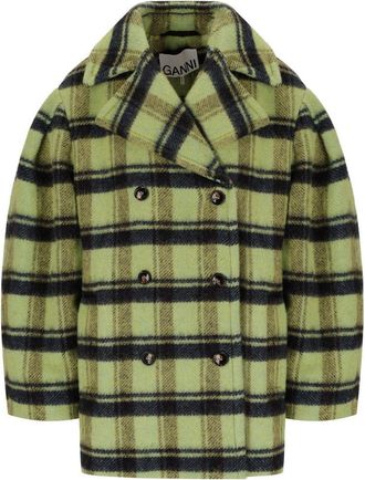 Ganni Lime Sherbet Double-Breasted Coat