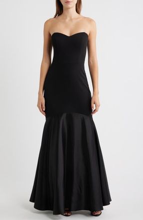 Eliza J Strapless Crepe & Satin Mermaid Gown in Black at Nordstrom, Size 10