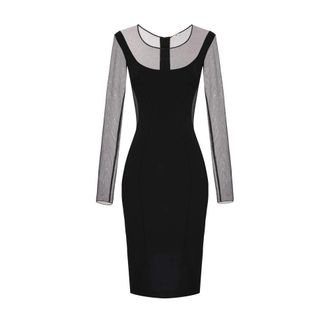 Elisabetta Franchi Party Dresses, female, Black, Size: S Lightweight Cr&ecirc;pe Dress with Tulle Cut-Outs