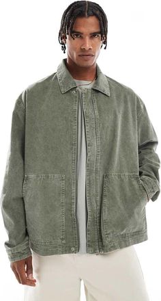 Asos Giacca harrington in velluto a coste verde slavato-Marrone