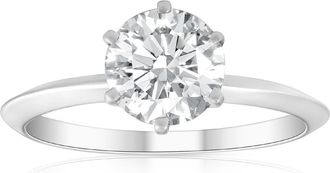 Pompeii3 1ct Round Enhanced Diamond Solitaire Engagement Ring 14K White Gold Size Selectable