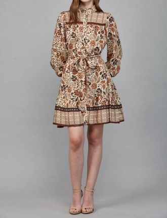 Fate Boho Tiered Long Sleeve Mini Dress In Cream