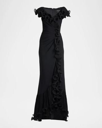 Tadashi Shoji Leandra Ruffled Trumpet Gown