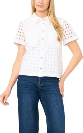 CeCe by Cynthia Steffe Cotton Eyelet Button-Up Shirt in Ultra White at Nordstrom, Size Xx-Large