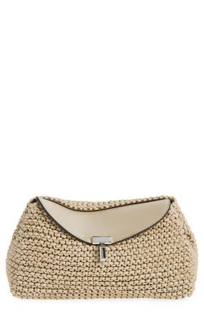 Toteme Mini T-Lock Knit Leather Clutch in Fawn at Nordstrom